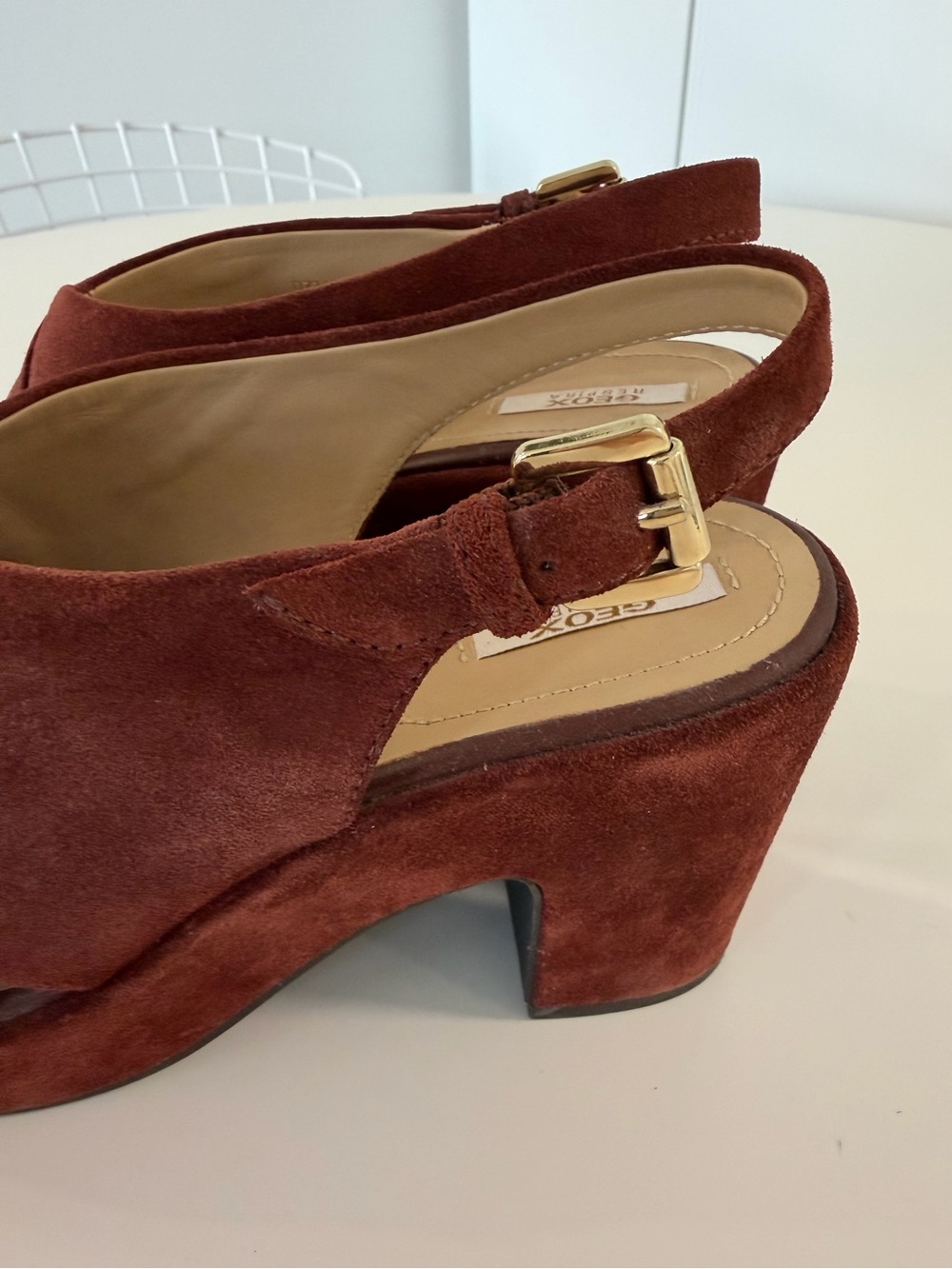 Geox Women's Suede Platform Slingback Heels in Burgundy Wine Red - Picture 8 of 12